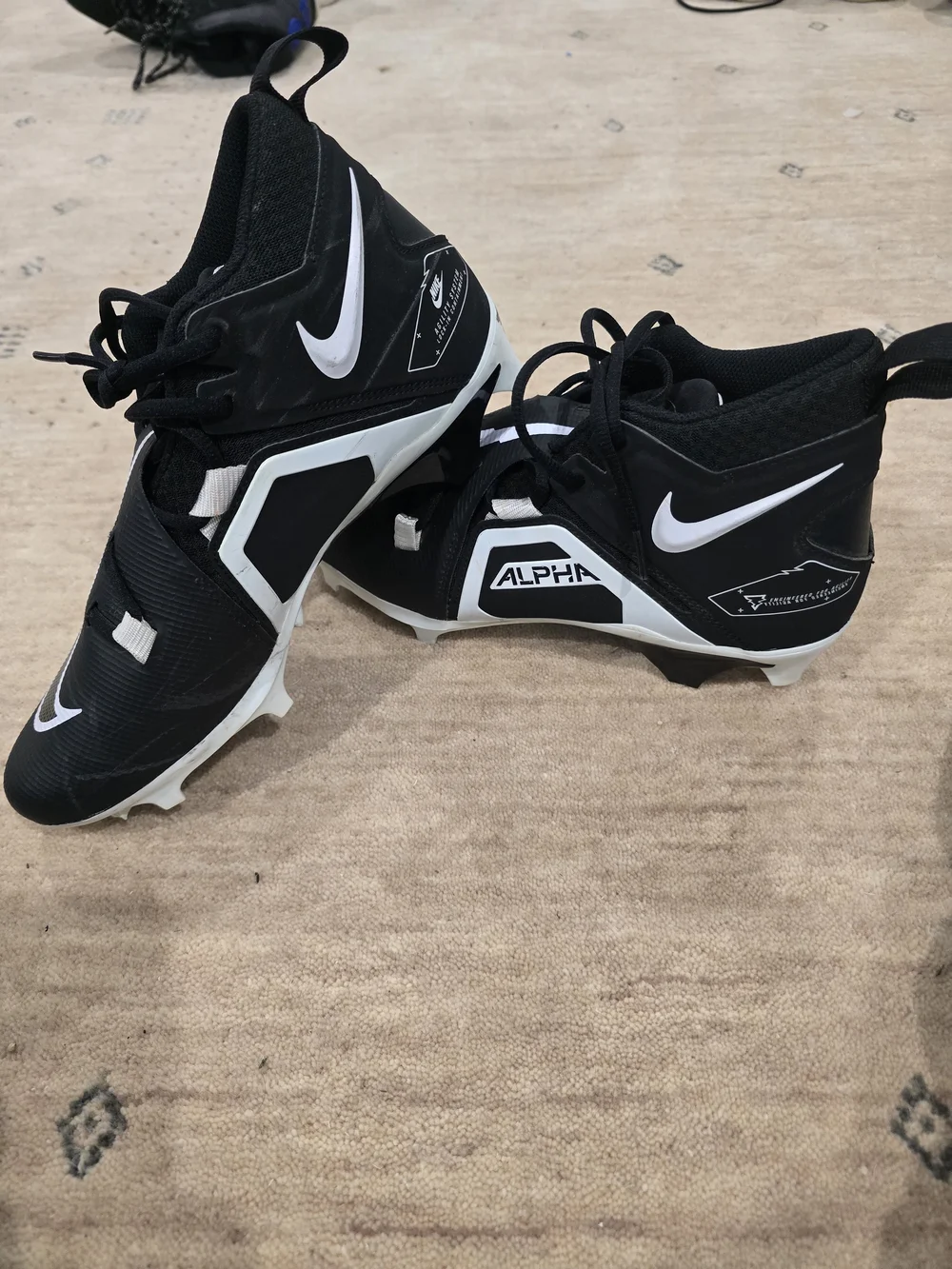 Nike Black and White Alpha Youth Football Cleats